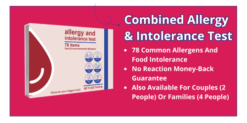 Combined Allergy & Intolerance Test. 78 Common Allergens And Food Intolerance. No Reaction Money-Back Guarantee. Also Available For Couples (2 People) Or Families  (4 People)