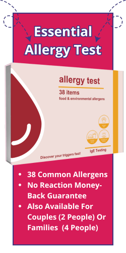 Essential Allergy Test. 38 Common Allergens. No Reaction Money-Back Guarantee. Also Available For Couples (2 People) Or Families  (4 People).