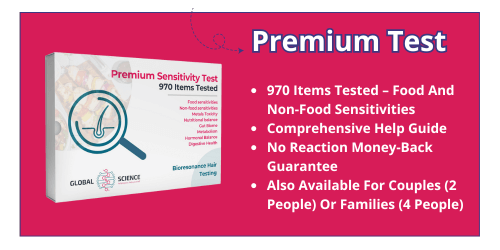 Premium Test. 970 Items Tested – Food And Non-Food Sensitivities. Comprehensive Help Guide. No Reaction Money-Back Guarantee. Also Available For Couples (2 People) Or Families  (4 People)