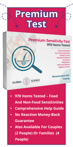 Premium Test. 970 Items Tested – Food And Non-Food Sensitivities. Comprehensive Help Guide. No Reaction Money-Back Guarantee. Also Available For Couples (2 People) Or Families  (4 People)